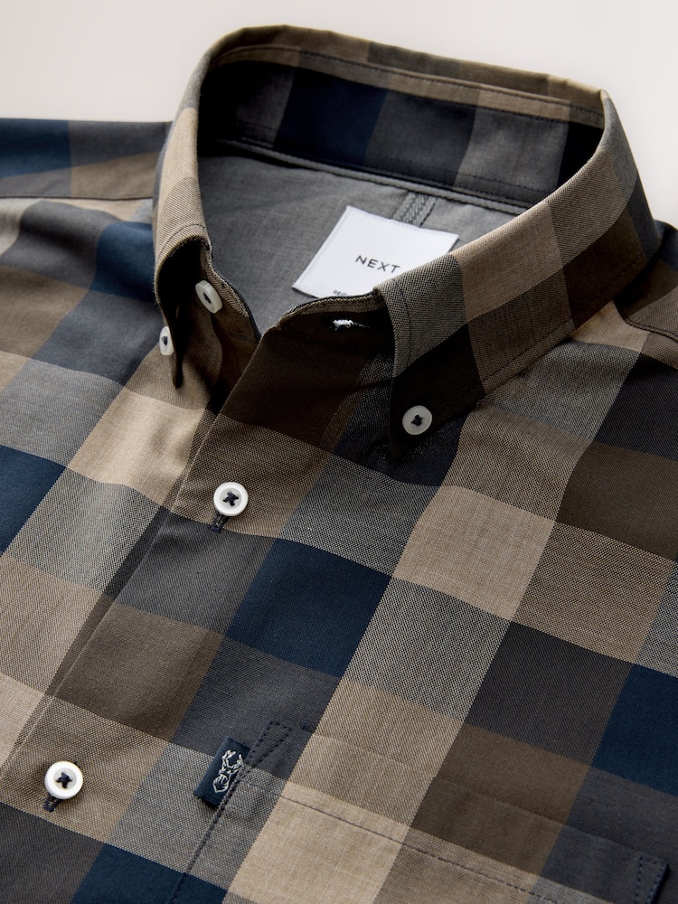 Navy/Neutral Check Regular Fit Easy Iron Button Down Oxford Shirt - Image 2 of 3 Navy/Neutral Check Regular Fit Easy Iron Button Down Oxford Shirt - Image 2 of 3
