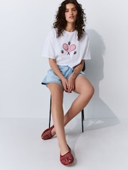 White Short Sleeve Embellished Tennis T-Shirt - Image 2 of 8