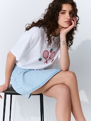 White Short Sleeve Embellished Tennis T-Shirt - Image 3 of 8