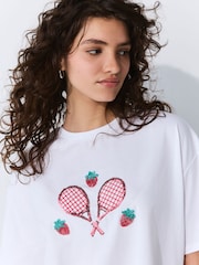 White Short Sleeve Embellished Tennis T-Shirt - Image 5 of 8
