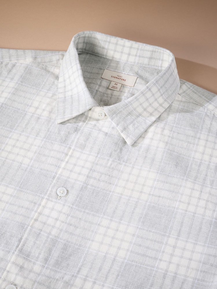 Light Grey Check Regular Fit Short Sleeve Seersucker Shirt - Image 2 of 3 Light Grey Check Regular Fit Short Sleeve Seersucker Shirt - Image 2 of 3