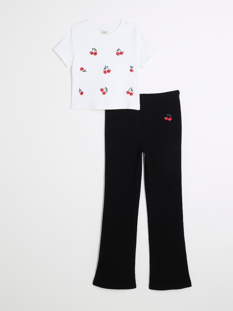 River Island Black Girls 100% Cotton Kickflare Set - Image 1 of 5 River Island Black Girls 100% Cotton Kickflare Set - Image 1 of 5