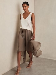 Reiss Mink Neutral Lucie Sheer-Overlay High-Low Shorts - Image 1 of 6