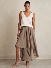 Reiss Mink Neutral Lucie Petite Sheer-Overlay High-Low Shorts - Image 1 of 7