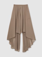 Reiss Mink Neutral Lucie Petite Sheer-Overlay High-Low Shorts - Image 2 of 7