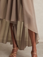 Reiss Mink Neutral Lucie Petite Sheer-Overlay High-Low Shorts - Image 3 of 7