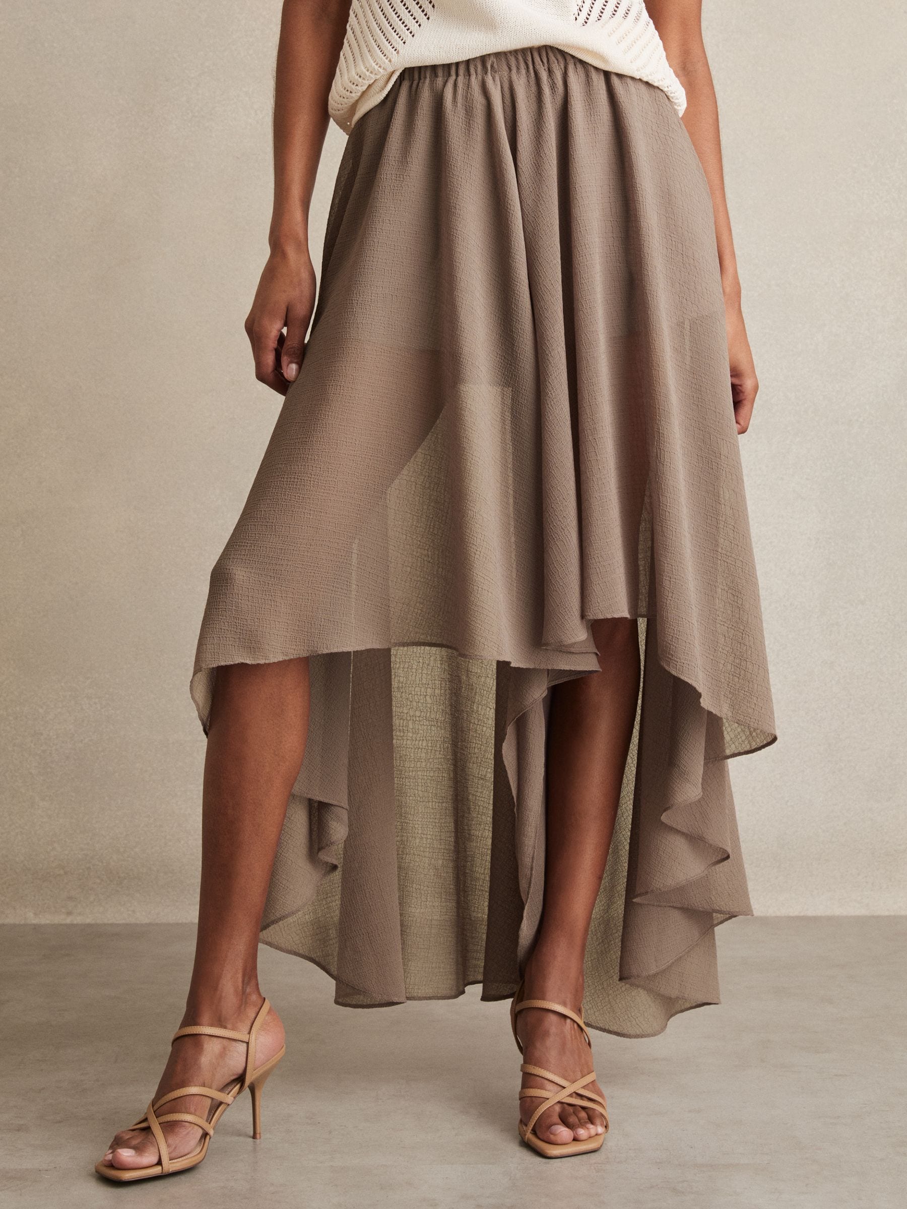 Buy Reiss Mink Neutral Lucie Petite Sheer-Overlay High-Low