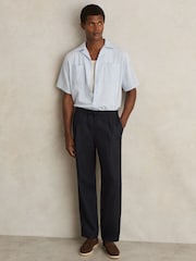 Reiss Navy Barges Linen Drawstring Relaxed-Fit Trousers - Image 1 of 6