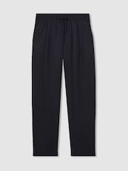 Reiss Navy Barges Linen Drawstring Relaxed-Fit Trousers - Image 2 of 6