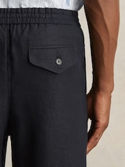 Reiss Navy Barges Linen Drawstring Relaxed-Fit Trousers - Image 3 of 6