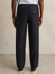 Reiss Navy Barges Linen Drawstring Relaxed-Fit Trousers - Image 5 of 6