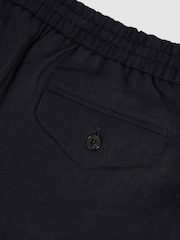 Reiss Navy Barges Linen Drawstring Relaxed-Fit Trousers - Image 6 of 6