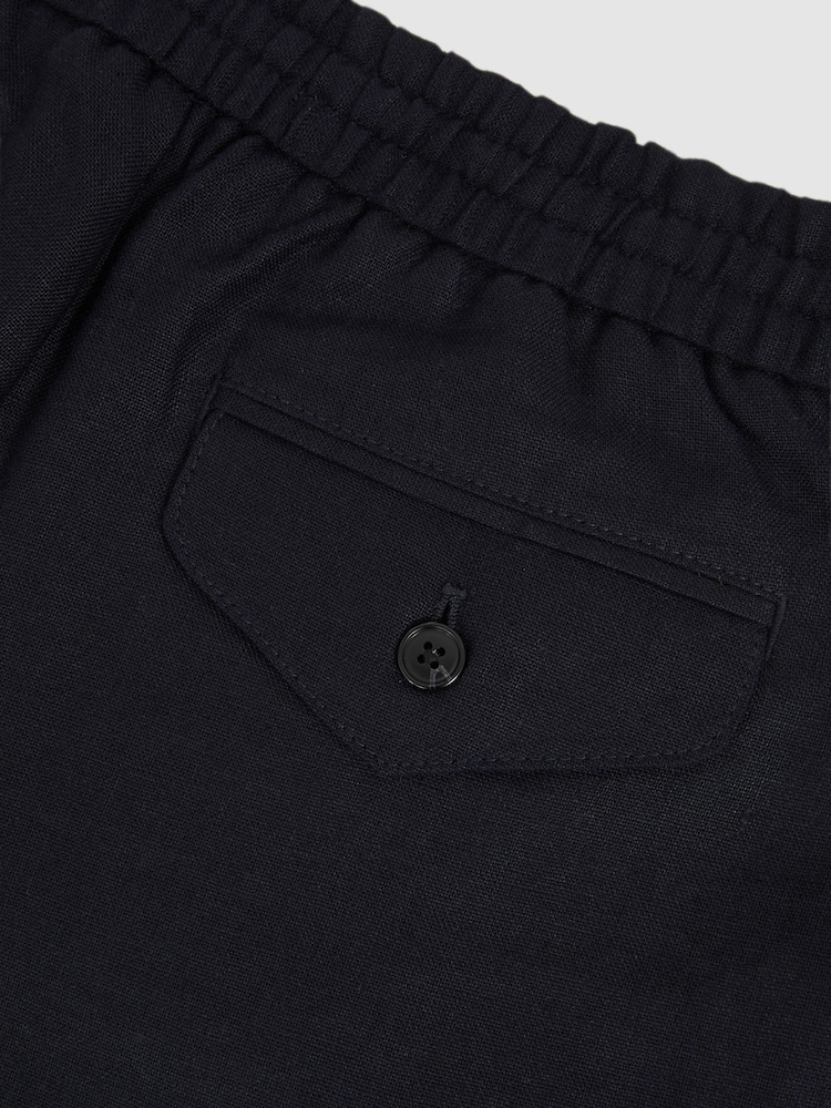 Reiss Navy Barges Linen Drawstring Relaxed-Fit Trousers - Image 6 of 6