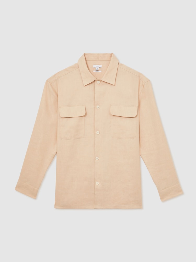 Reiss Stone Eze Linen Twin-Pocket Overshirt - Image 2 of 6