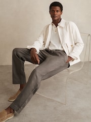 Reiss Mushroom Brown Barges Linen Drawstring Relaxed-Fit Trousers - Image 1 of 7