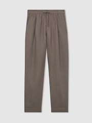 Reiss Mushroom Brown Barges Linen Drawstring Relaxed-Fit Trousers - Image 2 of 7