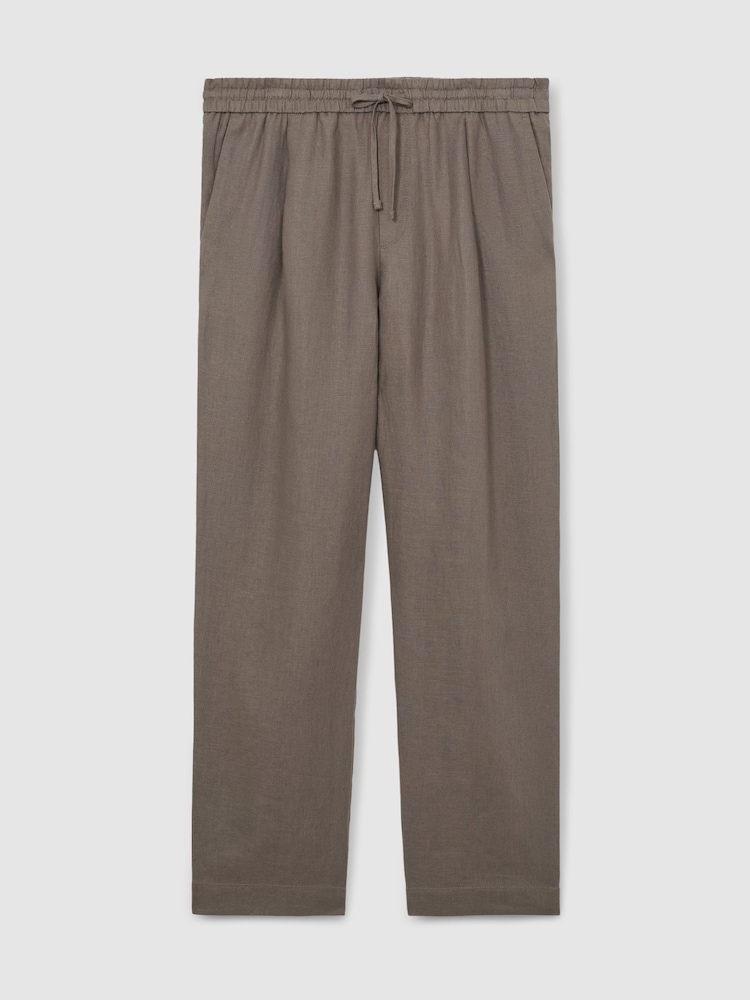 Reiss Mushroom Brown Barges Linen Drawstring Relaxed-Fit Trousers - Image 2 of 7 Reiss Mushroom Brown Barges Linen Drawstring Relaxed-Fit Trousers - Image 2 of 7