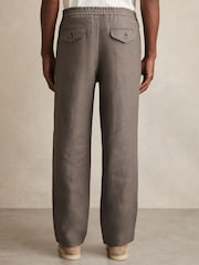 Reiss Mushroom Brown Barges Linen Drawstring Relaxed-Fit Trousers - Image 6 of 7