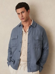 Airforce modra - Reiss Eze Linen Twin-Pocket Overshirt - Slika 1 iz 6