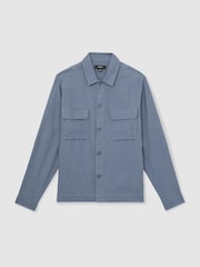 Airforce modra - Reiss Eze Linen Twin-Pocket Overshirt - Slika 2 iz 6