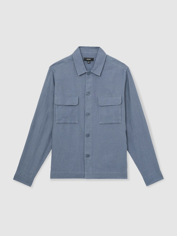 Airforce modra - Reiss Eze Linen Twin-Pocket Overshirt - Slika 2 iz 6