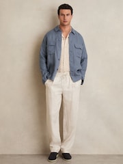 Airforce modra - Reiss Eze Linen Twin-Pocket Overshirt - Slika 3 iz 6