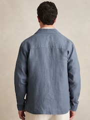 Airforce modra - Reiss Eze Linen Twin-Pocket Overshirt - Slika 5 iz 6