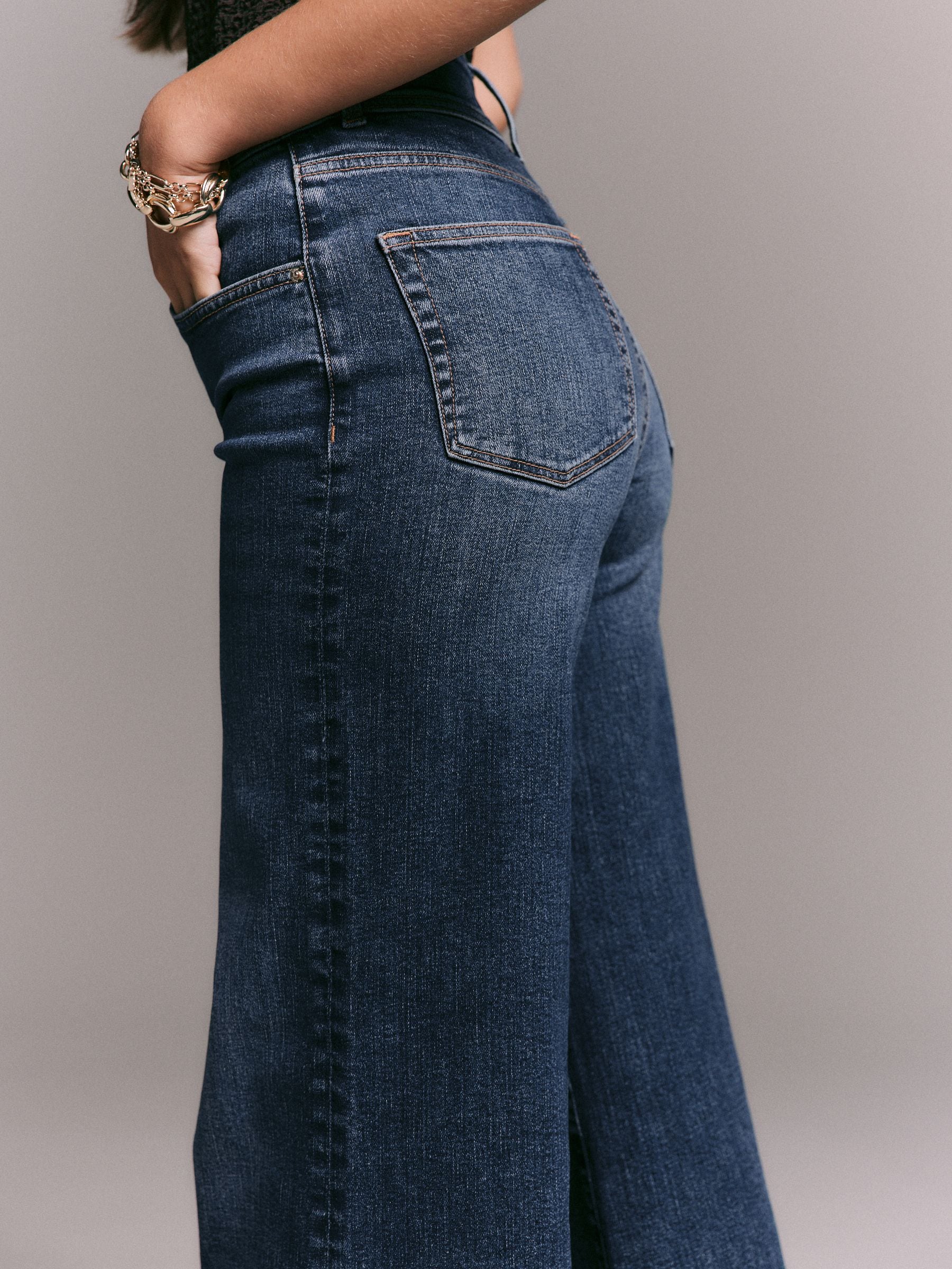 Buy Dark Blue High Rise Stretch Wide Leg Jeans from Next South Africa