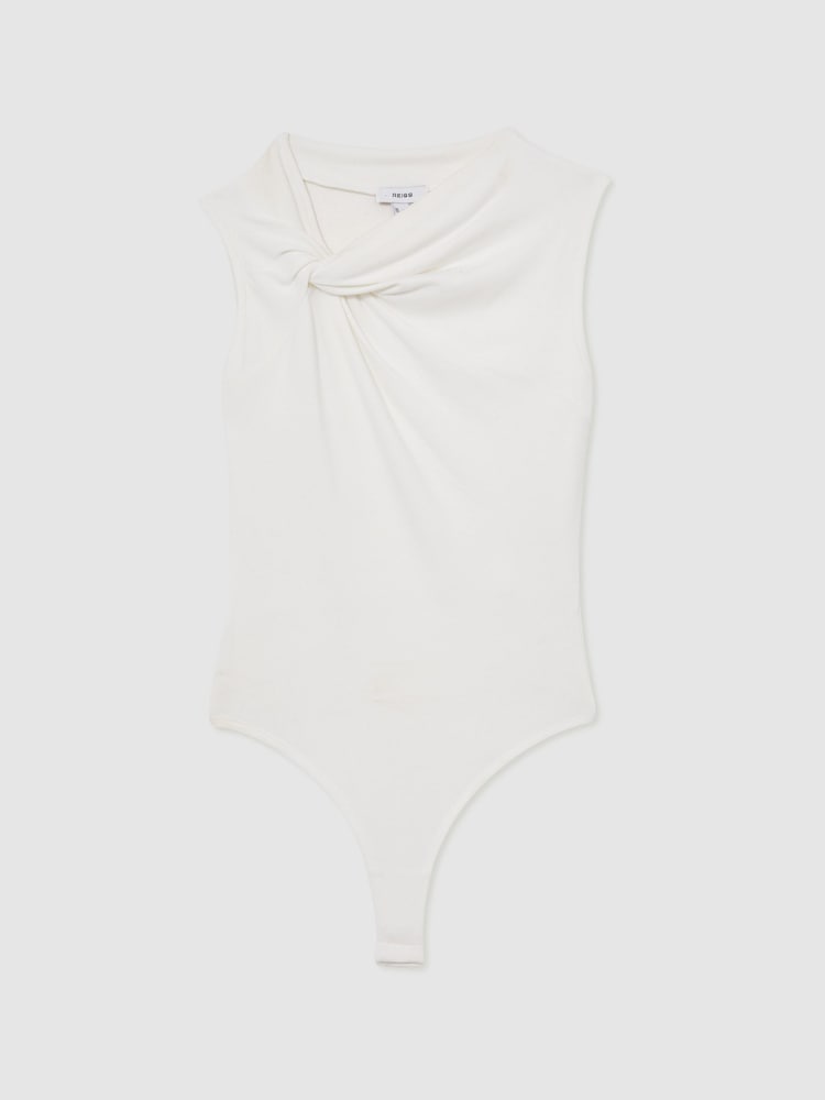 Reiss Ivory Fran Knot Detail Jersey Bodysuit - Image 2 of 6