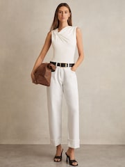Reiss Ivory Fran Knot Detail Jersey Bodysuit - Image 4 of 6