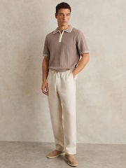Reiss Stone Barges Linen Drawstring Relaxed-Fit Trousers - Image 1 of 6