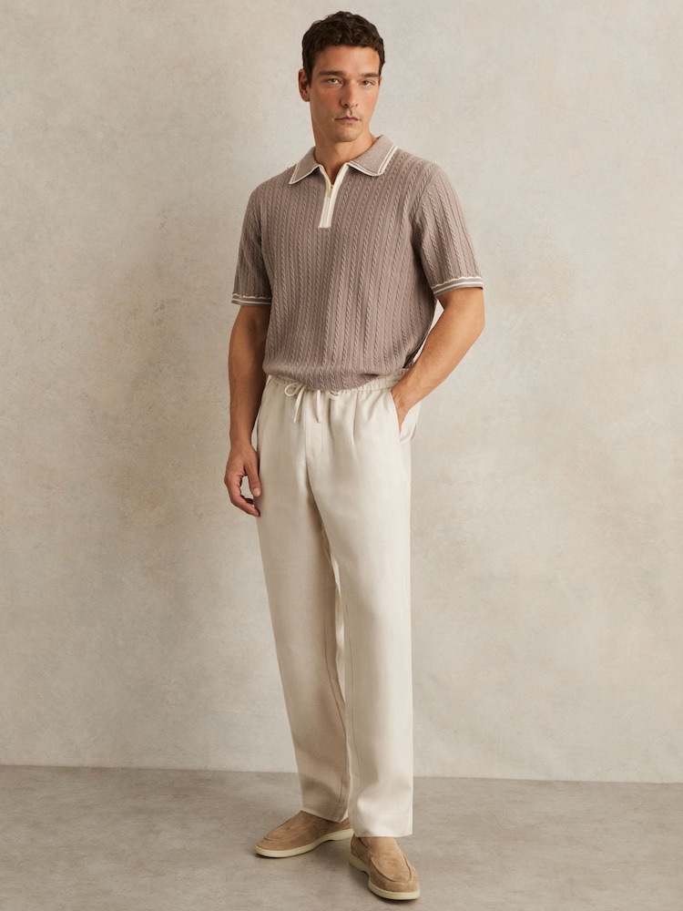 Reiss Stone Barges Linen Drawstring Relaxed-Fit Trousers - Image 1 of 6