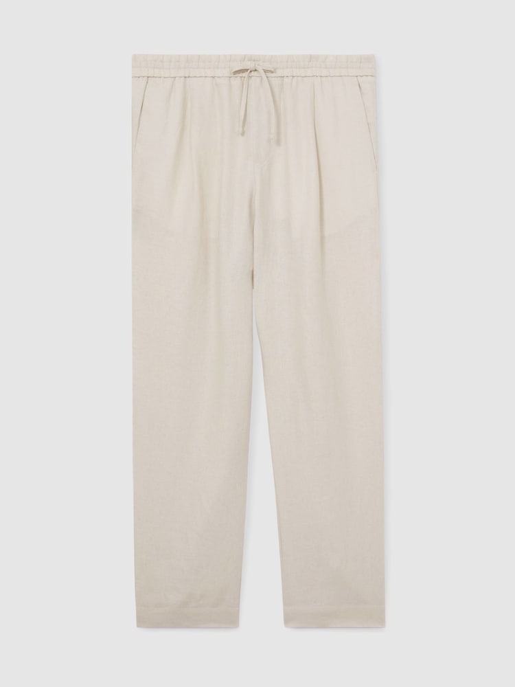 Reiss Stone Barges Linen Drawstring Relaxed-Fit Trousers - Image 2 of 6
