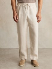 Reiss Stone Barges Linen Drawstring Relaxed-Fit Trousers - Image 4 of 6