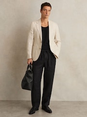 Reiss Black Barges Linen Drawstring Relaxed-Fit Trousers - Image 1 of 7