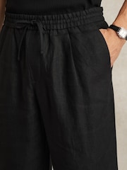 Reiss Black Barges Linen Drawstring Relaxed-Fit Trousers - Image 3 of 7