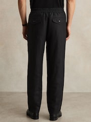 Reiss Black Barges Linen Drawstring Relaxed-Fit Trousers - Image 5 of 7