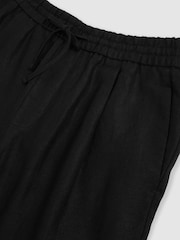 Reiss Black Barges Linen Drawstring Relaxed-Fit Trousers - Image 7 of 7