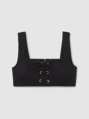 Reiss Black Dee Ribbed Lace-Up Bikini Top - Image 2 of 5