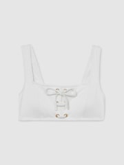 Reiss White Dee Ribbed Lace-Up Bikini Top - Image 2 of 6