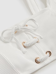 Reiss White Dee Ribbed Lace-Up Bikini Top - Image 6 of 6