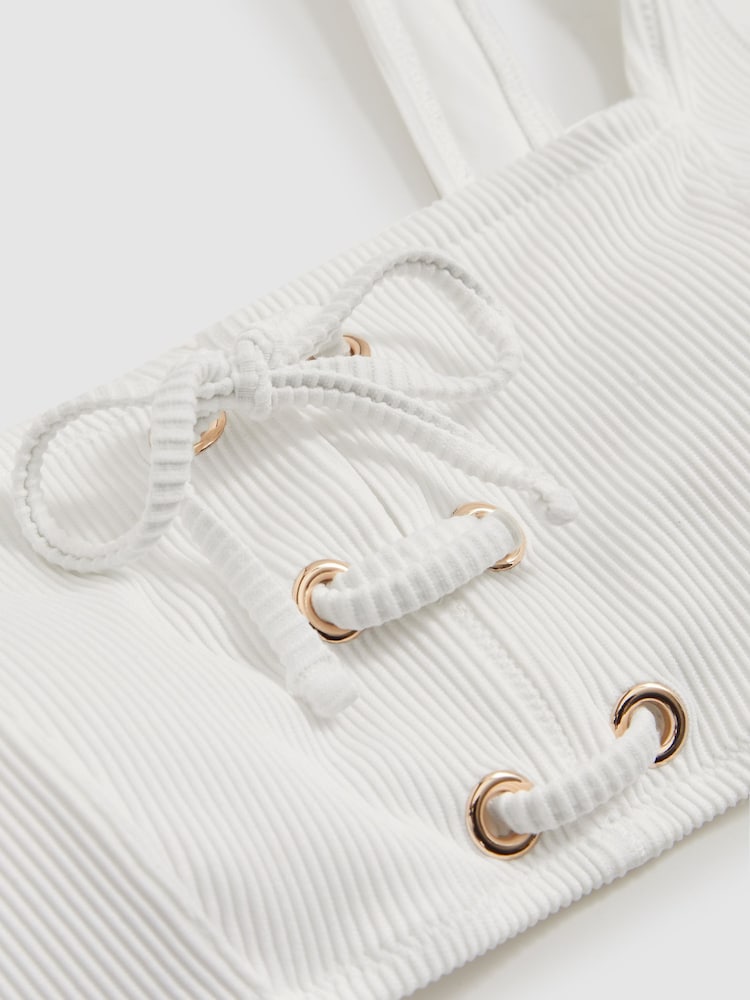 Reiss White Dee Ribbed Lace-Up Bikini Top - Image 6 of 6