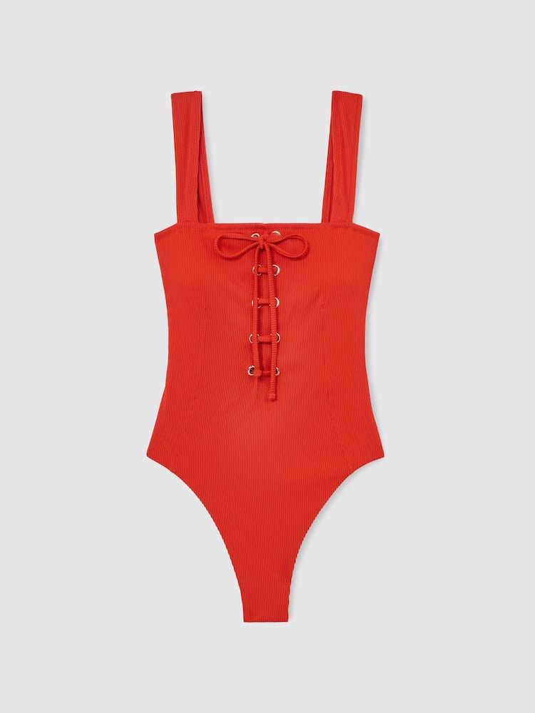 Reiss Orange Fabienne Ribbed Lace-Up Swimsuit - Image 2 of 5