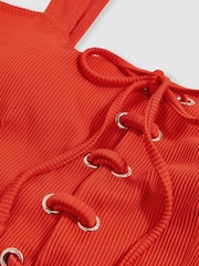Reiss Orange Fabienne Ribbed Lace-Up Swimsuit - Image 5 of 5