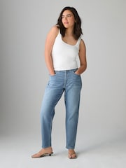 Mid Blue Hourglass Comfort Stretch Column Mom Jeans - Image 3 of 7