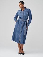 Dark Blue Fuller Bust Denim Maxi Shirt Dress - Image 1 of 7