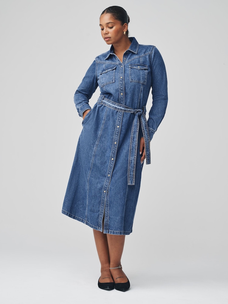 أزرق داكن - Fuller Bust Denim Maxi Shirt Dress - صورة 1 من 7 أزرق داكن - Fuller Bust Denim Maxi Shirt Dress - صورة 1 من 7