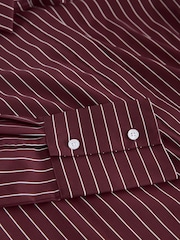 Burgundy Red Stripe Fitted Stretch Essential Long Sleeve Shirt - Image 6 of 8