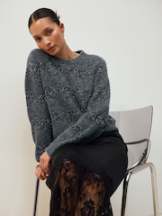Charcoal Grey Tinsel Bow Long Sleeve Christmas Jumper - Image 1 of 8