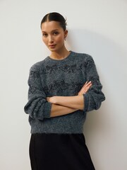 Charcoal Grey Tinsel Bow Long Sleeve Christmas Jumper - Image 3 of 8